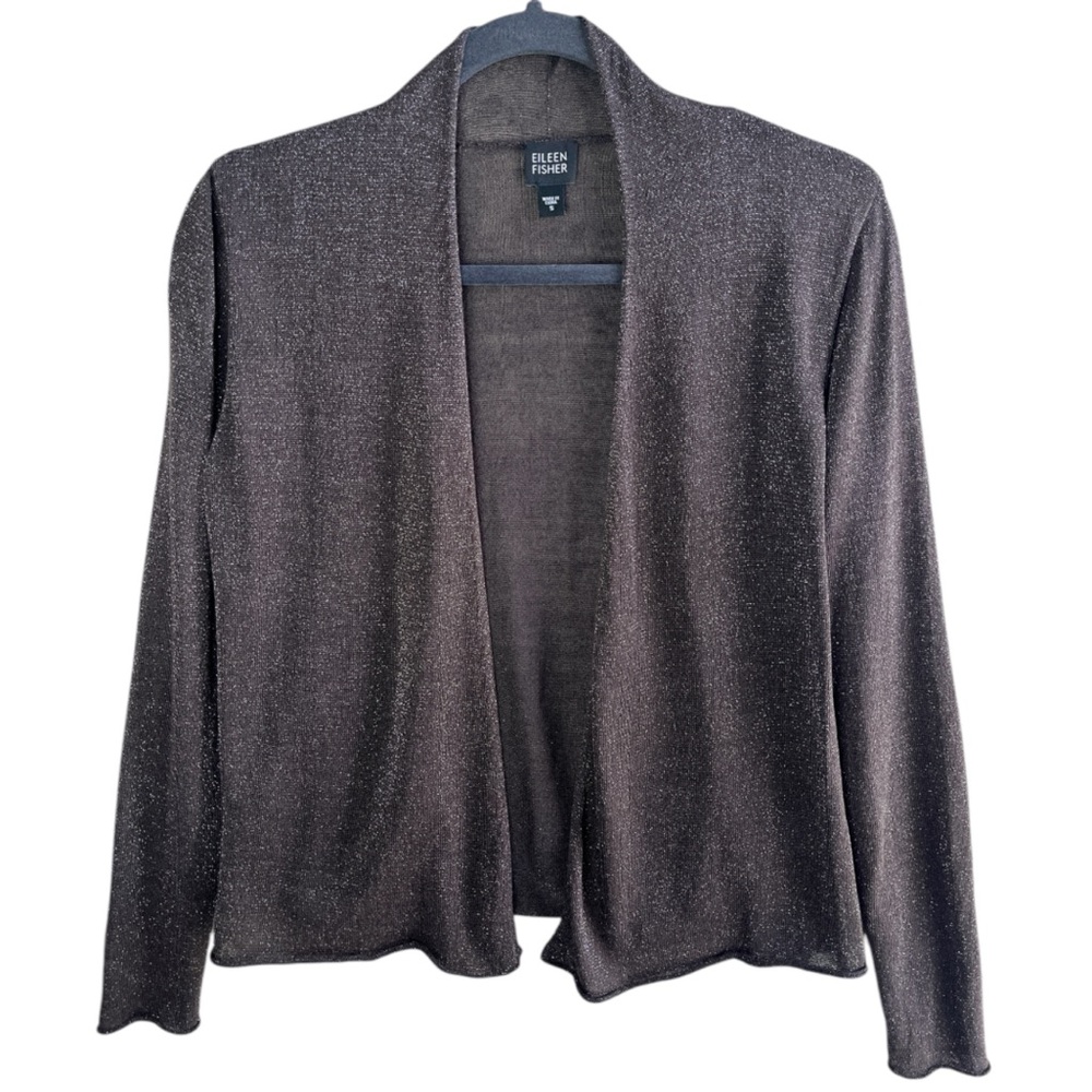 Eileen Fisher Lightweight Knit Metallic Cardigan Size Small Brown Metallic